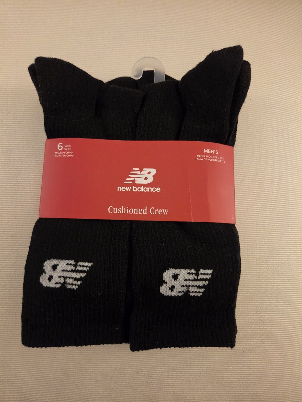 New Balance Black Cushioned Crew Socks with White Logo - 6 Pack